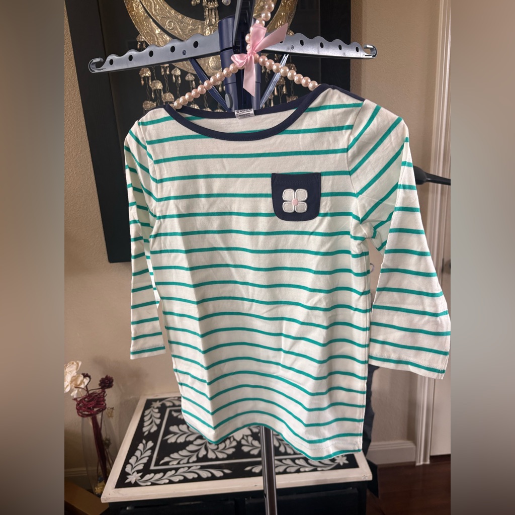 Gymboree Green And White Striped Long Sleeve Tee